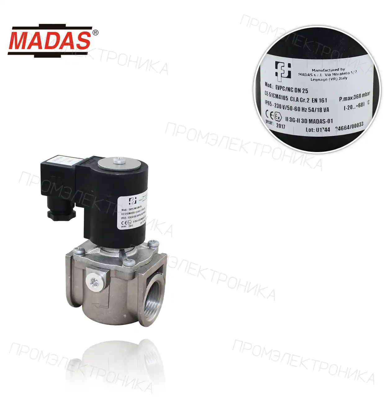EV-PC, N.C., максимальное давление 360 bar, Rp 1" COMPACT резьба, 230 VAC 50-60 Hz автоматический