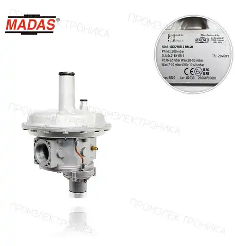 RG/2MBLZ с VIS максимальная, VIS минимальная и клапан сбросной, P1 max: 0,5bar, резьба Rp 1.1/2", P2: 16-32mbar, Max 30-90mbar , Min 7-20mbar RBL06Z-2112